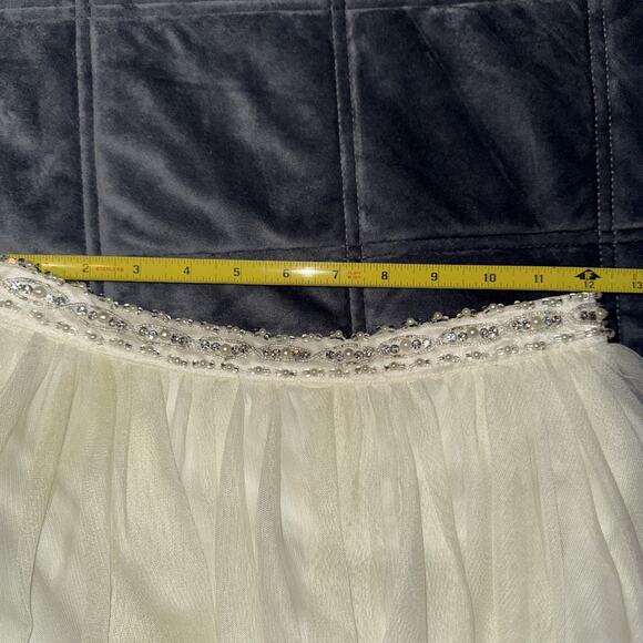 Sequin Hearts Ivory Sheer Tulle Lined Skirt Jeweled Waist Sz 3 asymmetrical Hem - Picture 9 of 12